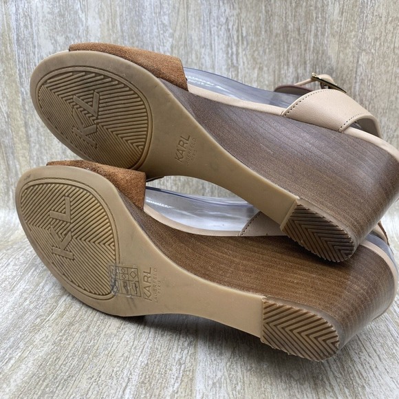Karl Lagerfeld Amelie Brown Suede Leather Platform Wedge Open Toe Sandals US 9 - Picture 9 of 12